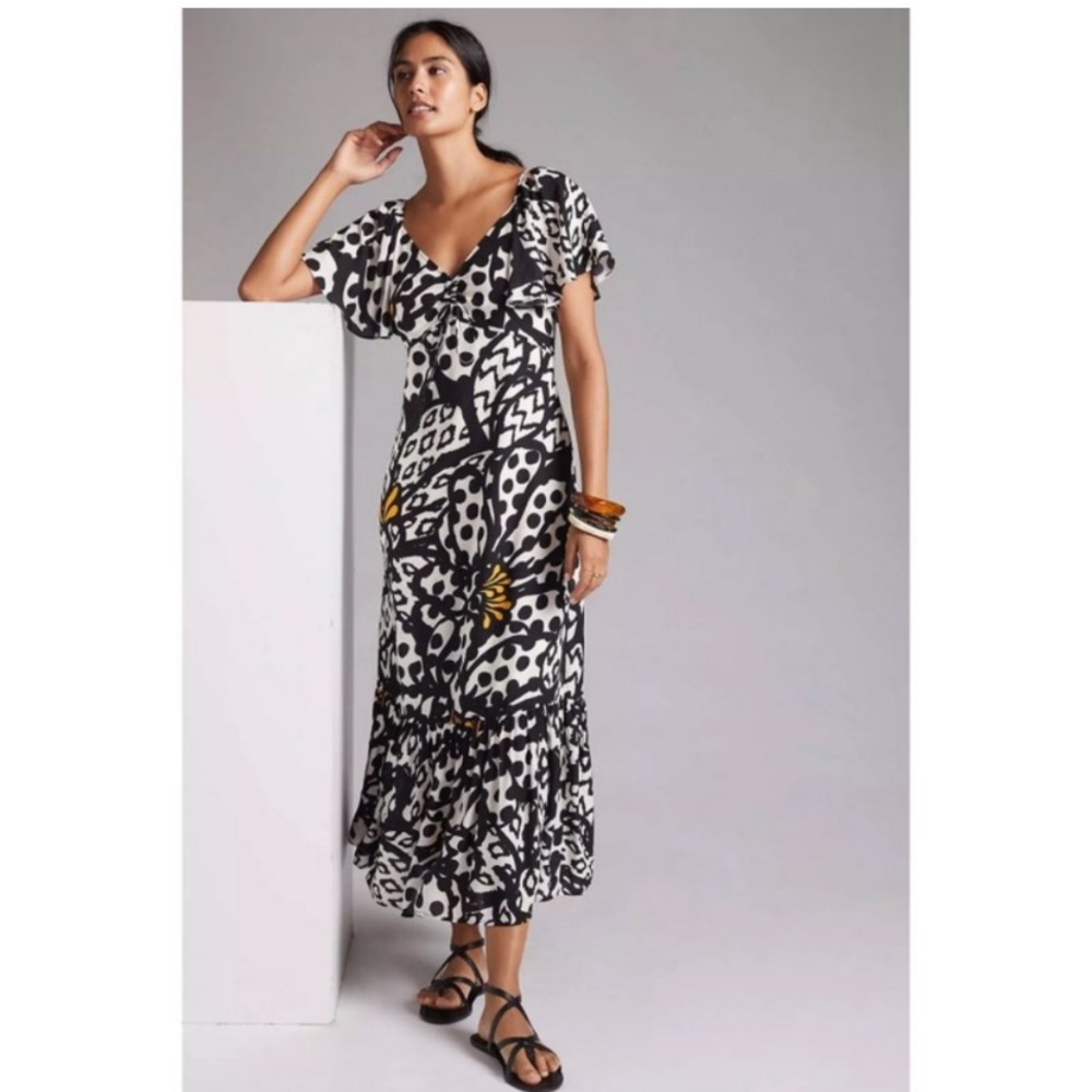 Black and white with yellow accents maxi dress from Anthropologie!